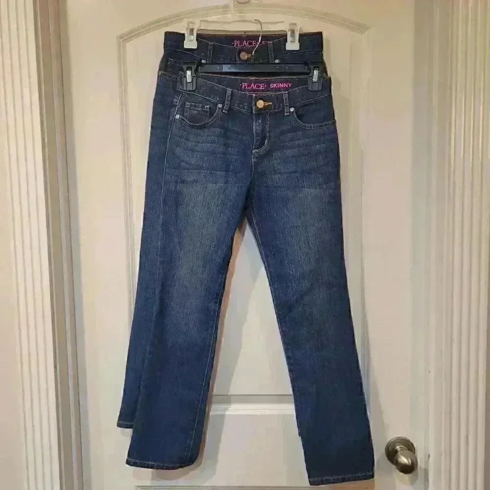 𝅺THE Childrens Place 2 PAIR Girl's Blue Cotton/Spandex Skinny Jeans NEW NWT